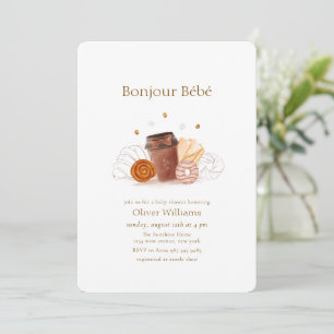 Neutrale Bonjour Bébé Koffie Brunch Baby shower Kaart