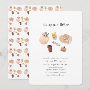 Neutrale Bonjour Bébé Koffie Picknick Baby shower Kaart