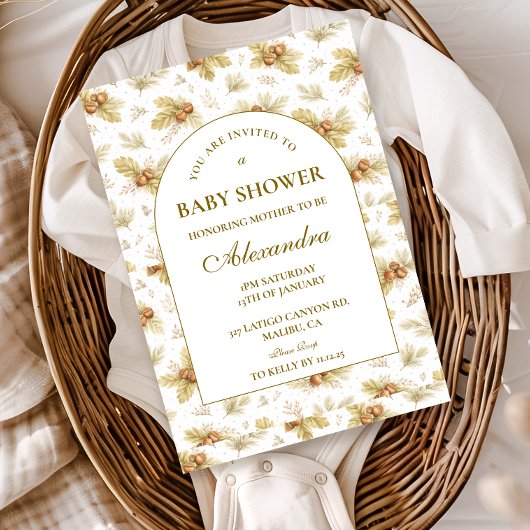 Neutrale bosbladeren baby shower kaart