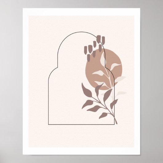 Neutrale botanische bladeren Eenvoudige lijnkraakb Poster (Voorkant)