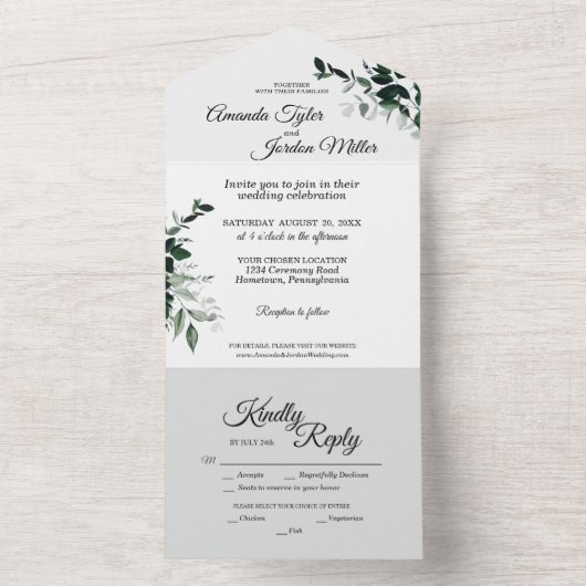 Neutrale botanische bruiloft in één uitnodiging (Binnen)