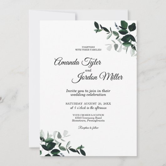 Neutrale botanische bruiloft uitnodiging (Voorkant)