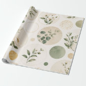 Neutrale botanische cirkelpatroon cadeaupapier (Uitgerold)