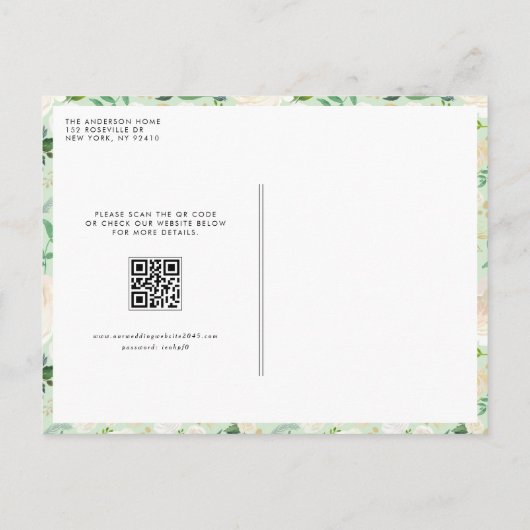 Neutrale Botanische Garland QR-code Save the Date Aankondigingskaart (Achterkant)