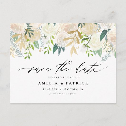 Neutrale Botanische Garland QR-code Save the Date Aankondigingskaart (Voorkant)