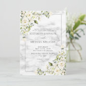 Neutrale botanische groene marmer foto bruiloft kaart (Staand voorkant)