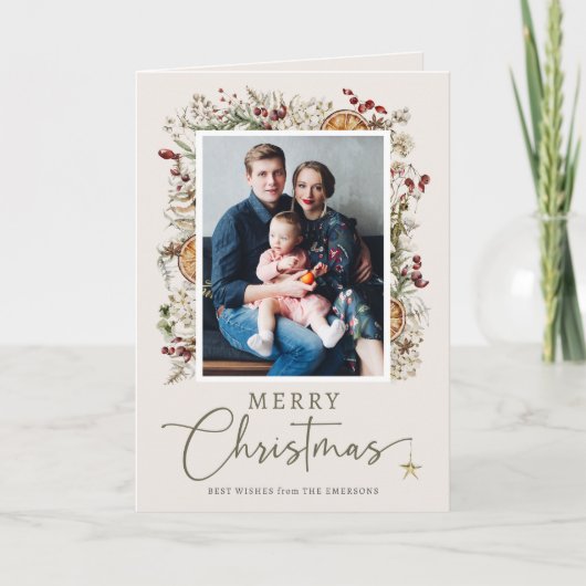 Neutrale Botanische Kerstmis Kaart (Voorkant)