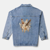 Neutrale Browns Boho Feather en Bloem Boeket Denim Jacket (Achterkant)