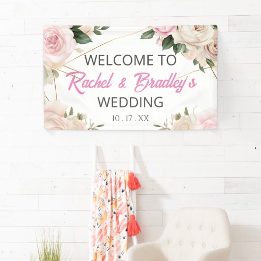 Neutrale bruiloft aanpassen Modern Roos Gold Lijst Spandoek (Insitu)