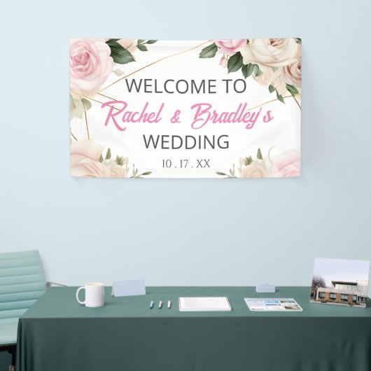 Neutrale bruiloft aanpassen Modern Roos Gold Lijst Spandoek (Beurs)