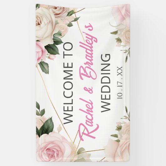 Neutrale bruiloft aanpassen Modern Roos Gold Lijst Spandoek (Verticaal)