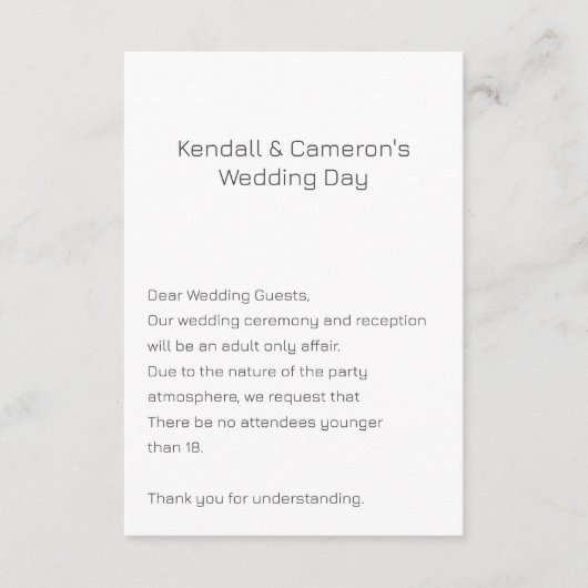 Neutrale bruiloft Geen Kinder behuizing Kleine Kaa Informatiekaartje (Voorkant)