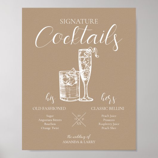 Neutrale bruiloft Handtekening Cocktails Sign Poster (Voorkant)