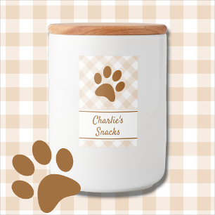 Neutrale Bruine Beige Witte Gingham Patroon Poot N Voedselcontainer Etiket