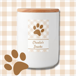 Neutrale Bruine Beige Witte Gingham Patroon Poot N Voedselcontainer Etiket