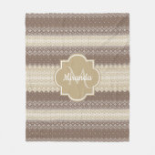 Neutrale bruine en Tan Knit patroon met naam Fleece Deken (Voorkant)