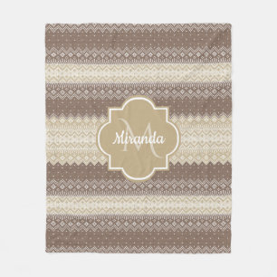 Neutrale bruine en Tan Knit patroon met naam Fleece Deken