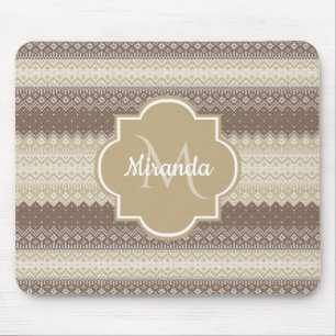 Neutrale bruine en Tan Knit patroon met naam Muismat