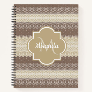 Neutrale bruine en Tan Knit patroon met naam Notitieboek