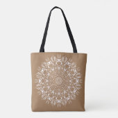 Neutrale bruine en witte uil mandala gepersonalise tote bag (Achterkant)