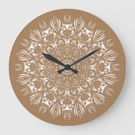 Neutrale bruine en witte uil mandala grote klok