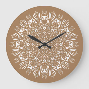 Neutrale bruine en witte uil mandala grote klok