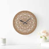 Neutrale bruine en witte uil mandala grote klok (Huis)