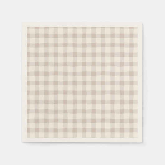 Neutrale bruine geruite stof  servet (Voorkant)