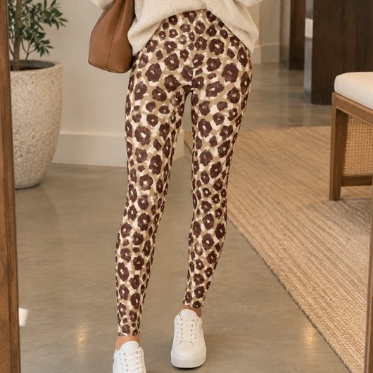Neutrale bruine luipaardprint leggings