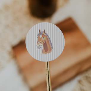 Neutrale bruine streep paard verjaardag ronde sticker