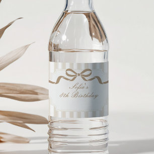 Neutrale bruine streep verjaardag waterfles etiket