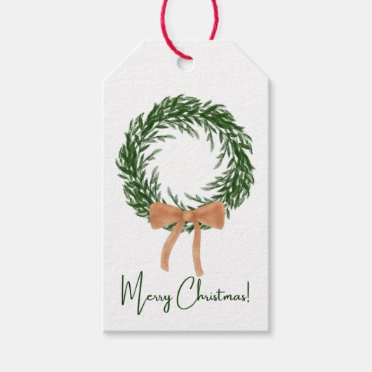 Neutrale bruine strik krans kerstcadeaubijsluiter cadeaulabel (Voorkant)