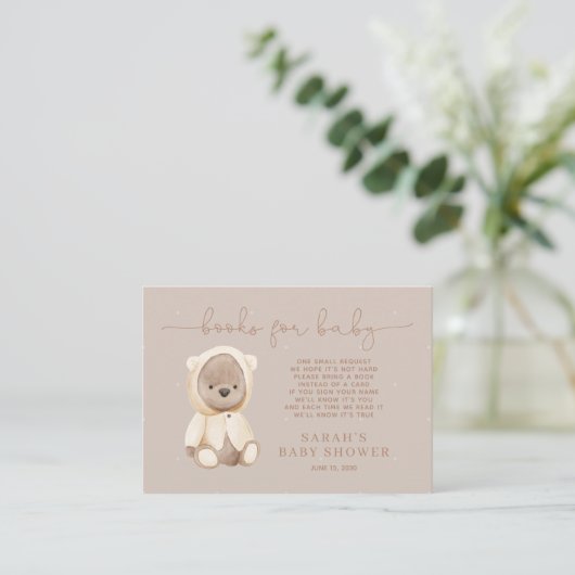 Neutrale bruine Teddy Bear Baby shower Book Reques Informatiekaartje (Staand voorkant)
