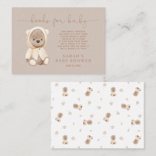 Neutrale bruine Teddy Bear Baby shower Book Reques Informatiekaartje (Voorkant / Achterkant)