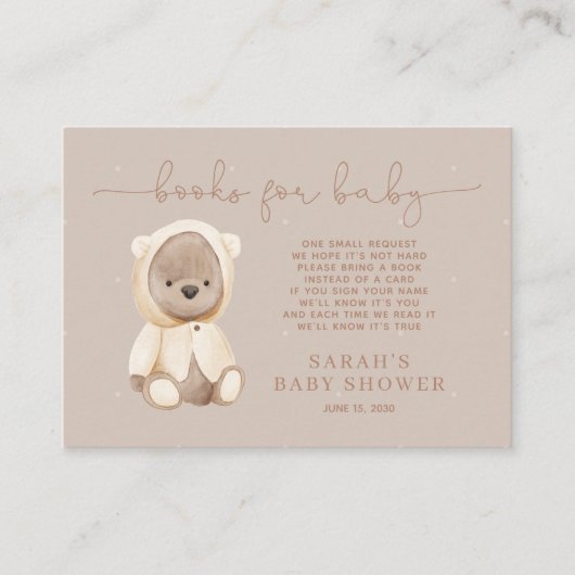 Neutrale bruine Teddy Bear Baby shower Book Reques Informatiekaartje (Voorkant)