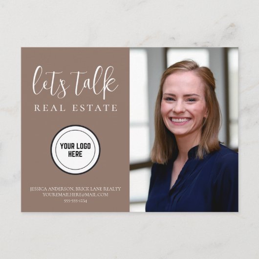 Neutrale bruine vastgoedmarketing briefkaart (Voorkant)