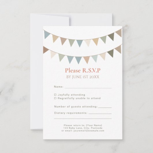Neutrale bunting rustieke RSVP bruiloft reactie ka (Voorkant)