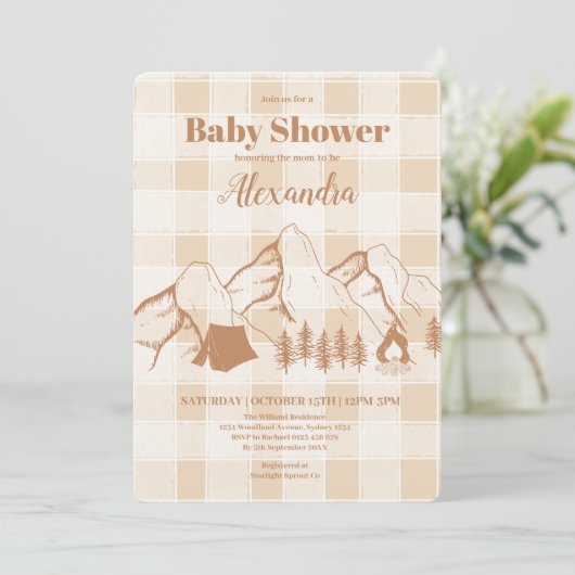 Neutrale Campings Baby Shower Uitnodiging (Staand voorkant)