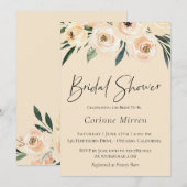 Neutrale Champagne Floral Bridal Shower Uitnodigin Kaart (Voorkant / Achterkant)