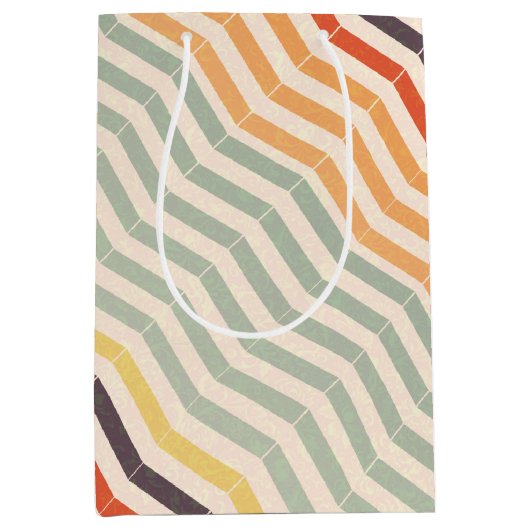 Neutrale Chevron Zig Zag Stripes Medium Cadeauzakje (Voorkant)