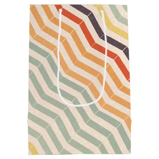 Neutrale Chevron Zig Zag Stripes Medium Cadeauzakje (Achterkant)