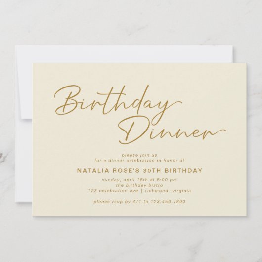Neutrale Cream Ivoor & Goud Modern Verjaardagsdine Kaart (Voorkant)