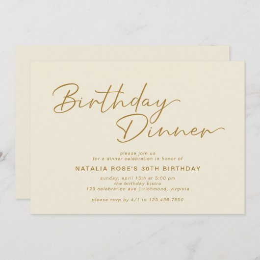 Neutrale Cream Ivoor & Goud Modern Verjaardagsdine Kaart (Voorkant / Achterkant)