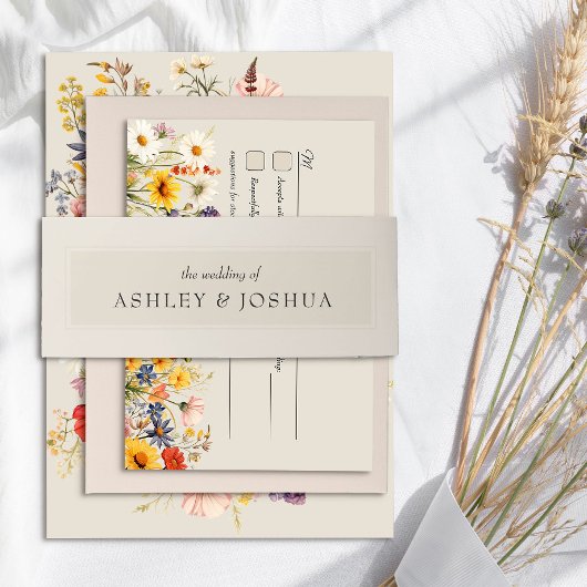 Neutrale crème beige eenvoudige minimale bruiloft uitnodigingen wikkel