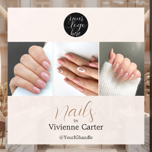 Neutrale Crème Bruine Script Logo Foto Nagelsalon Raamsticker