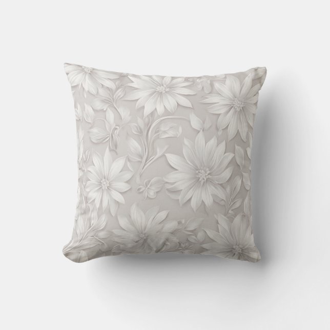Neutrale Crème Elegante Bloemmotief Kussen (Voorkant)