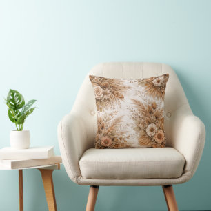 Neutrale Crème & Karamel Boho Bloemmotief Kussen