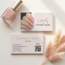 Neutrale Crème Tan Script Foto Nagelstylist QR Cod