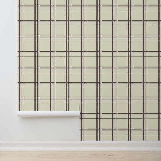 Neutrale Crèmekleurige Plaid Tartan Behang (Applicatie)
