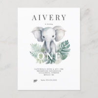 Neutrale Cute Elephant First Birthday Invitation